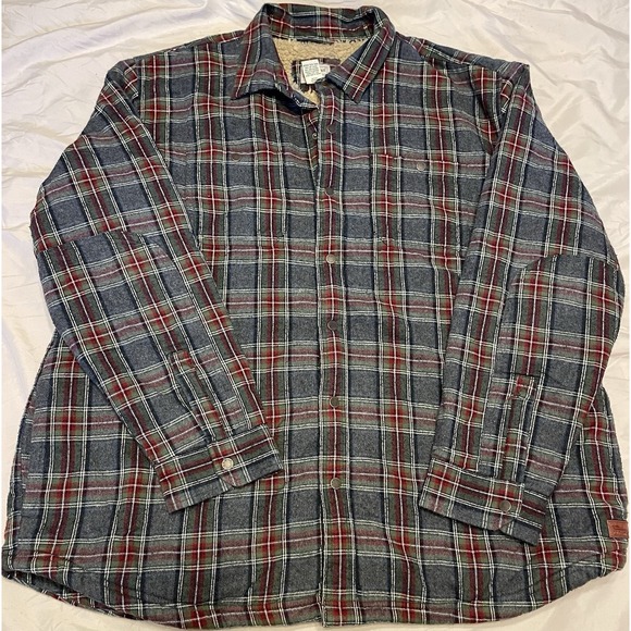 LL Bean Mens Slightly Fitted‎ Flannel Sherpa Lined Shirt Jacket XXL - Picture 1 of 12